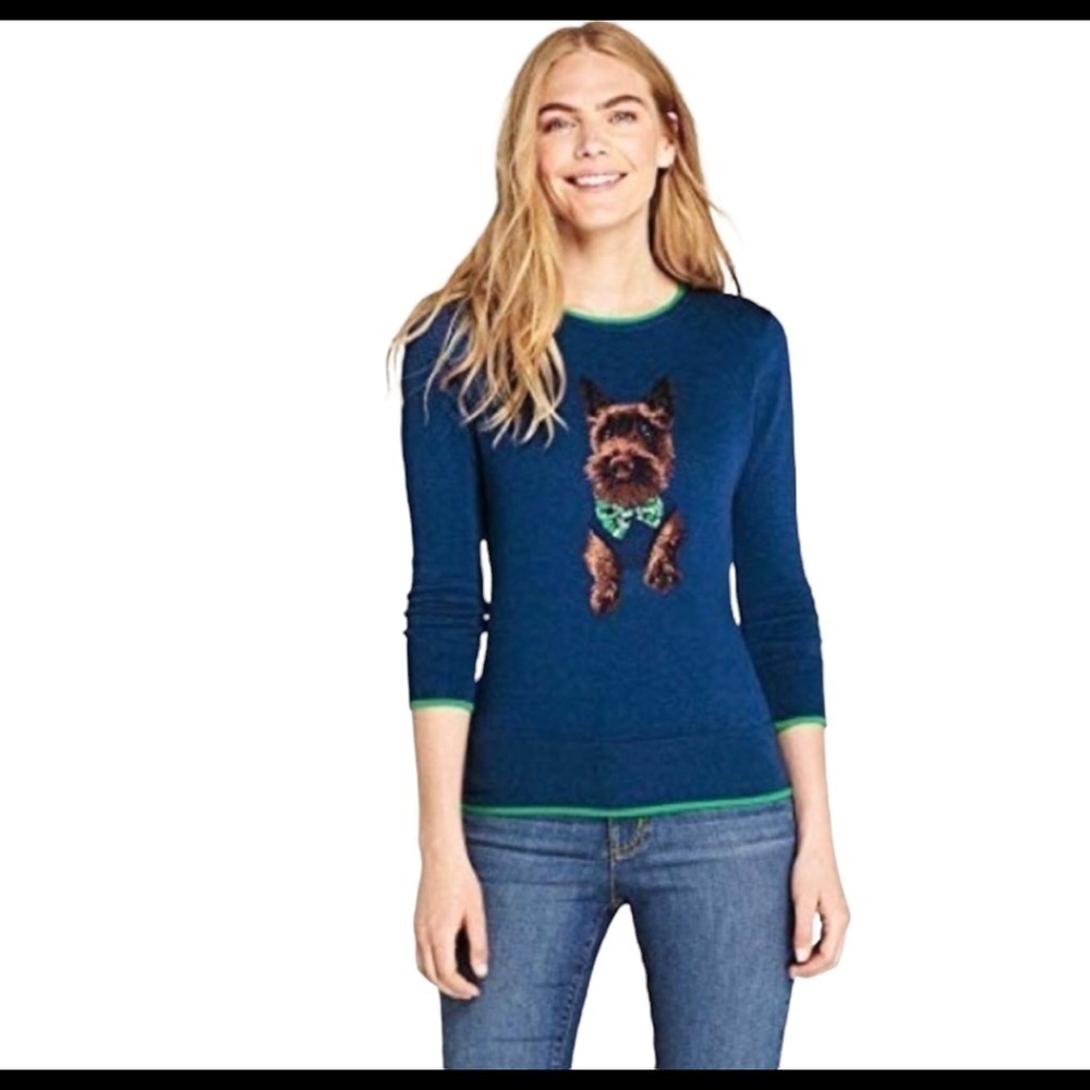 Women's Lands End Harbor Dog Sweater Blue Size Medium - Picture 3 of 4